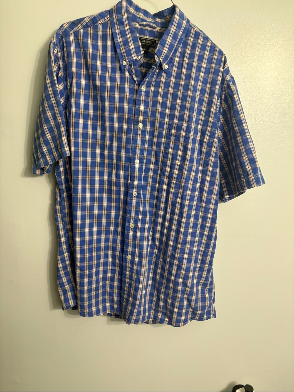 Men’s Button-Down Short Sleeve Plaid Shirt - Blue cotton work size L Cassual